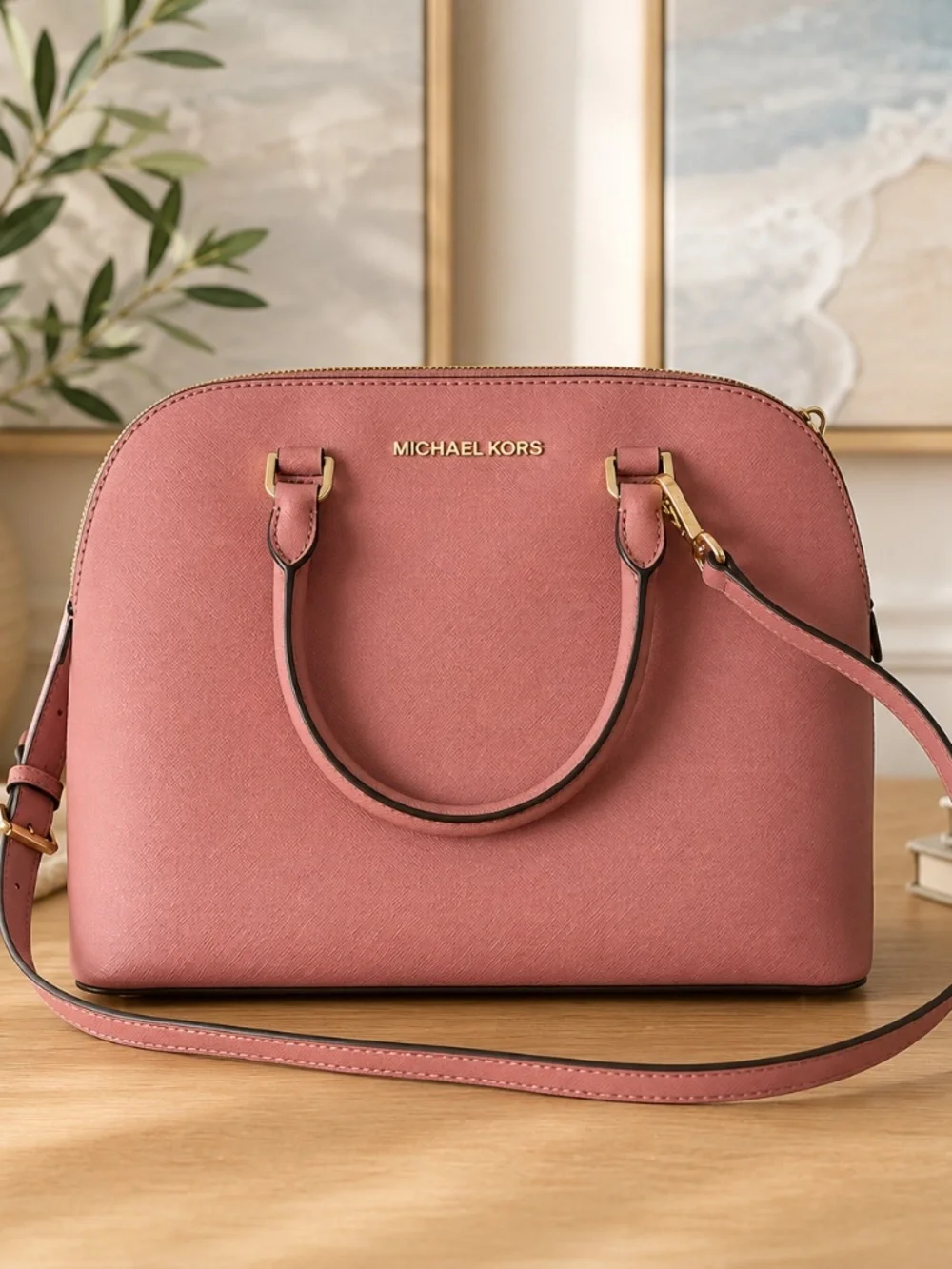 Michael Kors Rose Pink Dome Satchel with Gold Hardware